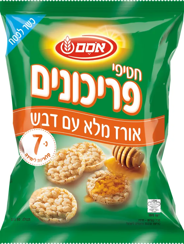 חטיפי פריכונים אורז מלא עם דבש 80 גר' אסם