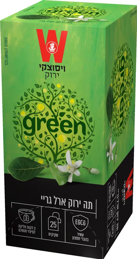 שקיקי תה ירוק ארל גריי בטעם ברגמוט 25 שקיקים משקל שקיק 1.5 גרם - ויסוצקי